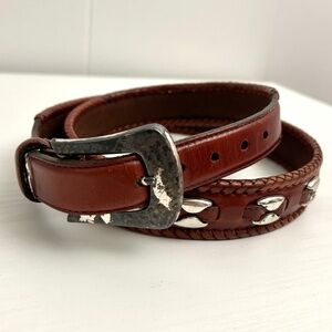 Vintage Billy Belts Western Brown LEATHER Silver Buckle and Embellishment